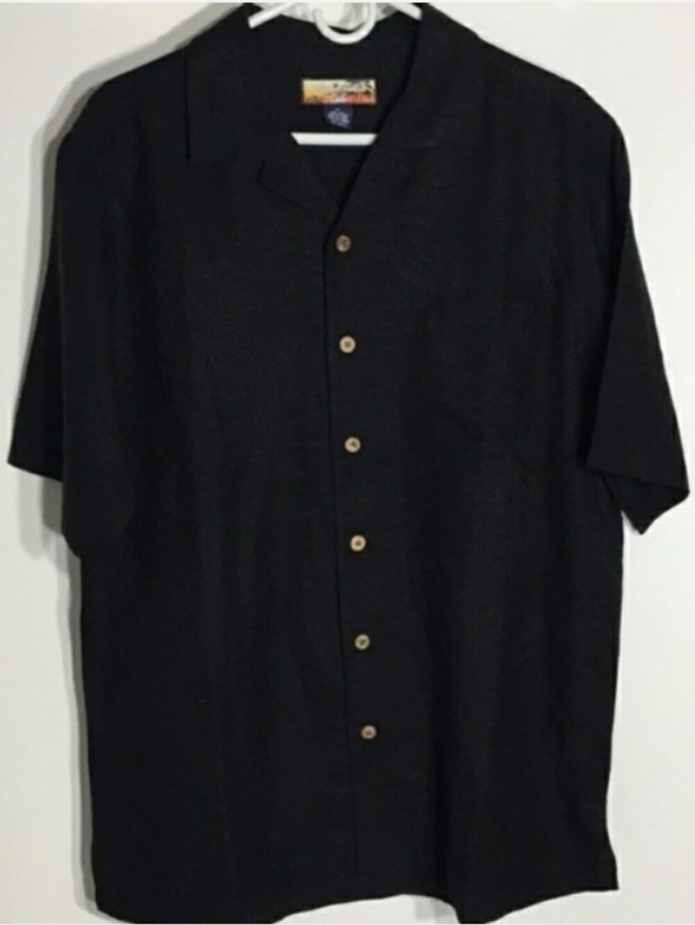 Havana Jack's Cafe XL Black Silk Tropical Hidden Palm Tree Button Down Shirt